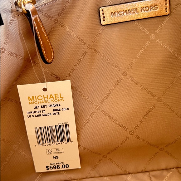 Michael Kors Jet Set Travel Large Chain Shoulder Tote Bag + Wallet MK Rose Gold - Picture 11 of 13